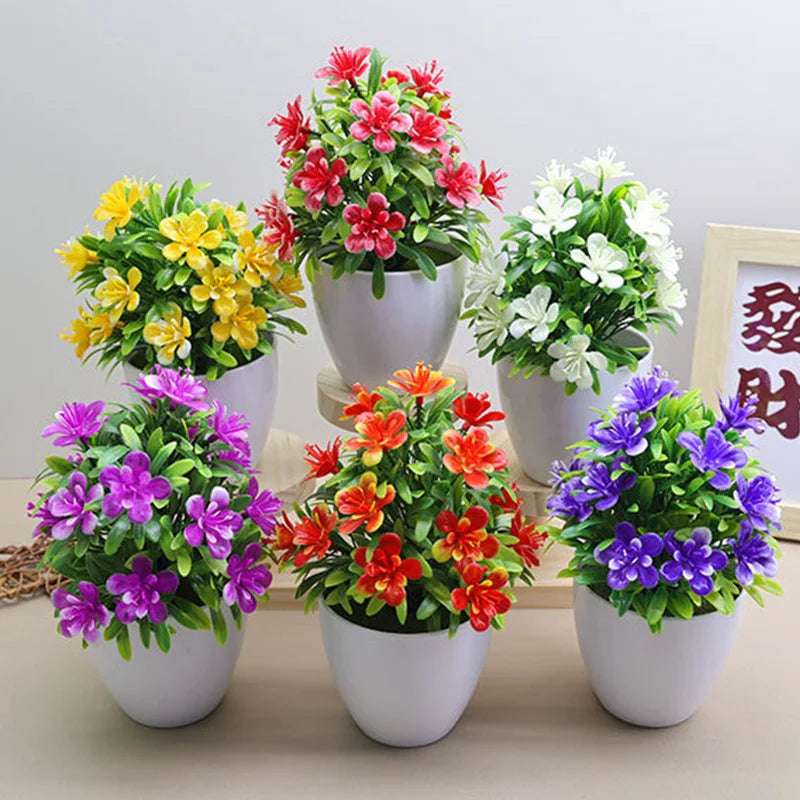 décoration intérieure plante artificielle fleur violet rouge jaune blanc vase moderne
