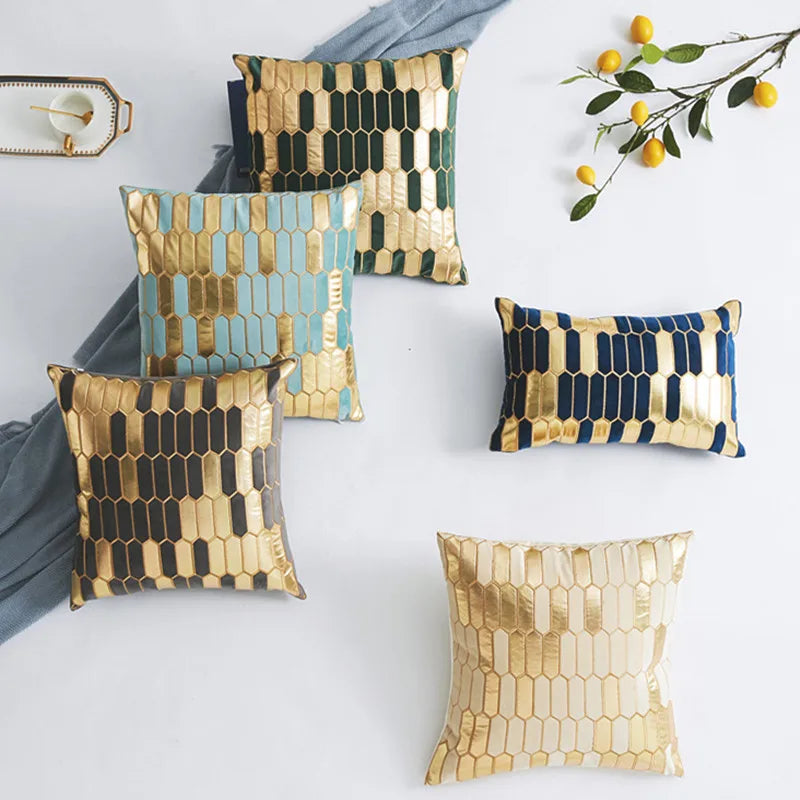 housse coussin velours géométrique doré moderne 30x50cm 45x45cm