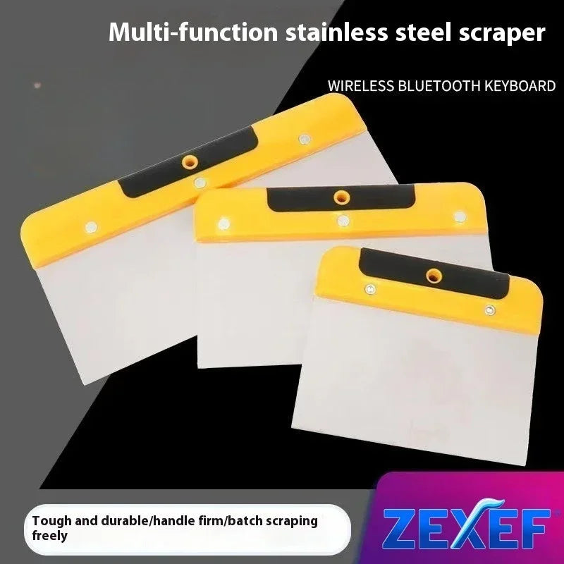 spatule ébarbier acier inoxydable jaune noir blanc lisse pratique construction