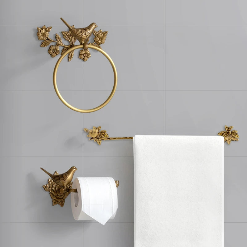 porte serviettes doré ornements floraux oiseaux classique fixations salle bain autocollant