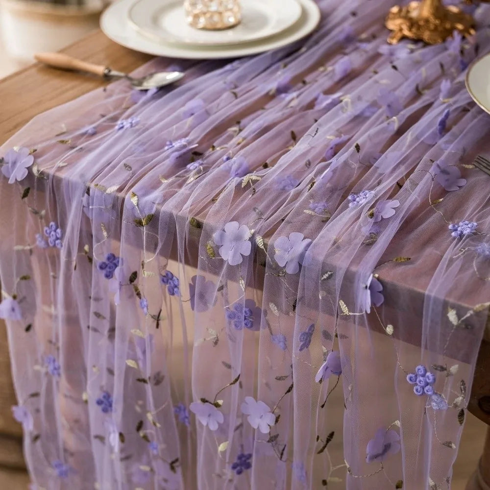 serviette table transparente fleurs dorées violet rose clair romantique mariage décoration anniversaire saint valentin