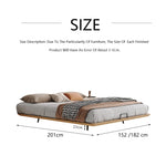 lit plateau bois moderne minimaliste sommier tapissé beige oreillers plaid géométrique tapis minimaliste