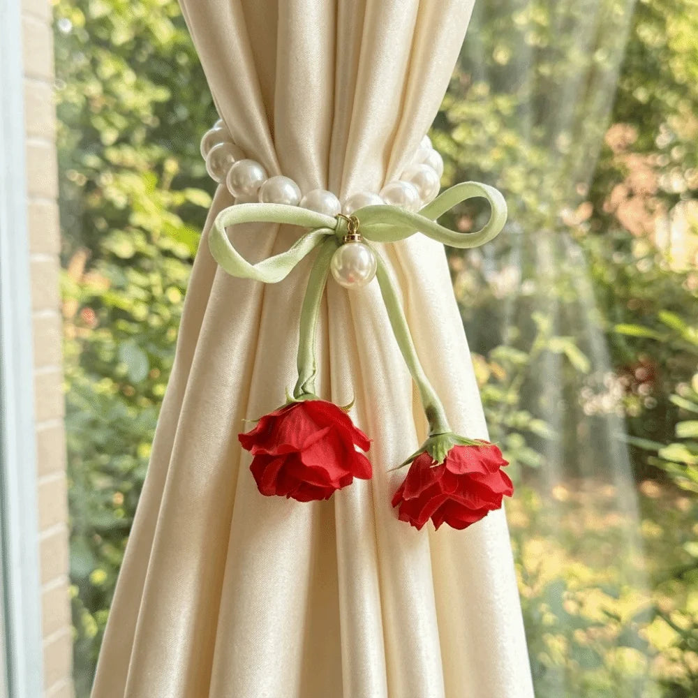 anneau rideau blanc ruban rose décoratif romantique vert rouge 25cm