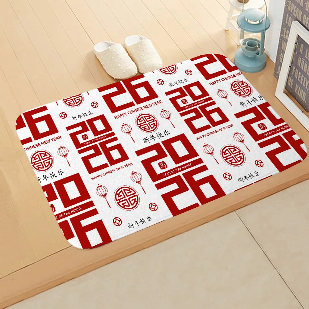 tapis sol décoratif nouvel an chinois rouge blanc motif traditionnel maison entrée salon