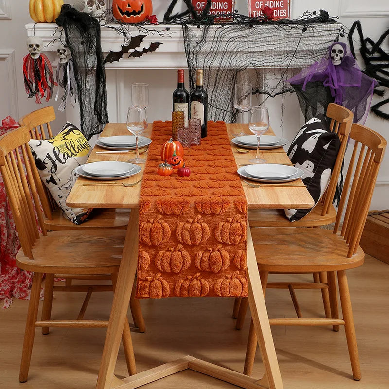 table table citrouille motif automne orange polyester coton texturé halloween décoration festivités