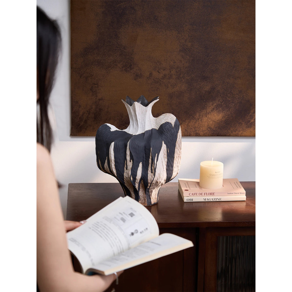 vase moderne marbré noir blanc gris bleu céramique art déco table