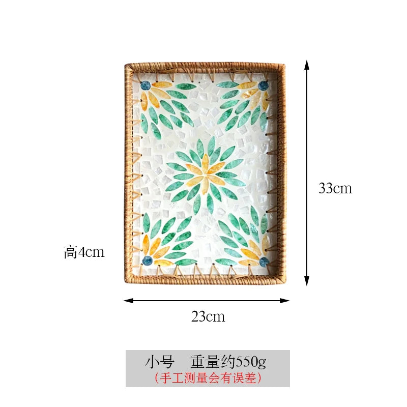 plateau rotin marron clair motif floral boho chic moderne décoration maison rustique table basse
