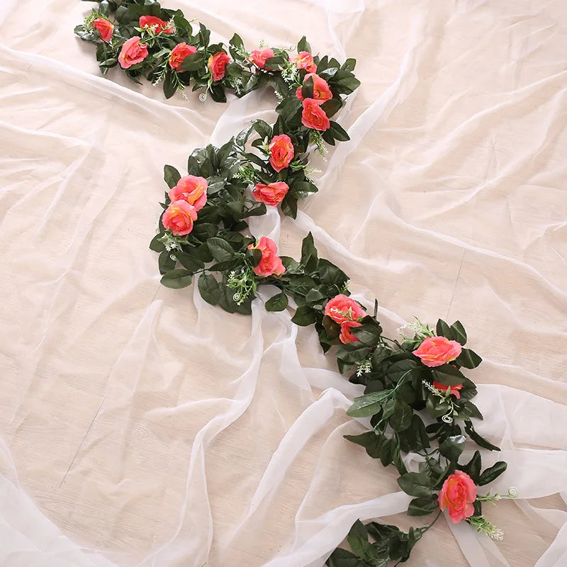 guirlande florale artificielle rose blanche verte mariage anniversaire décoration intérieure naturelle
