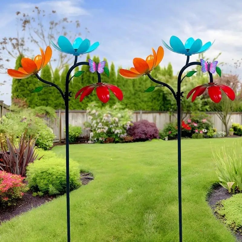 décoration jardin papillon fleurs colorées moderne crochet métallique extérieur orange bleu rouge vert