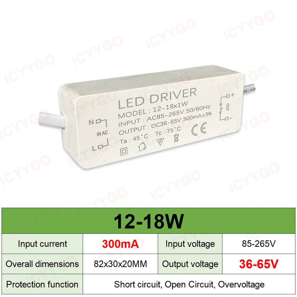pilote led driver alimentation 120v 240v 3w 18w 300ma 600ma isolation industrielle ccc sécurité