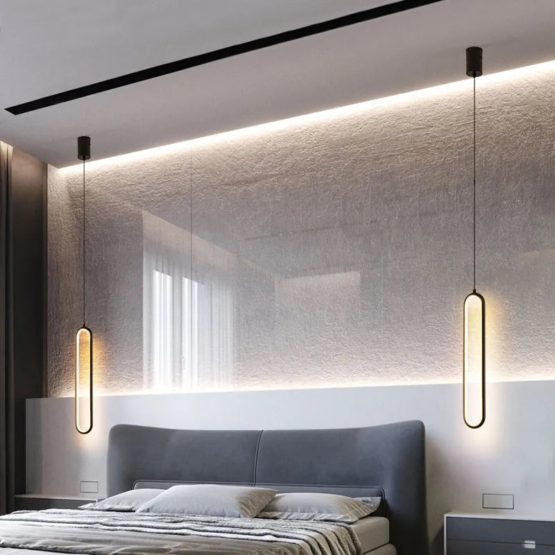 Lampe suspendue LED noir doré minimaliste intérieur chambre coucher flux lumineux faible montage semi
