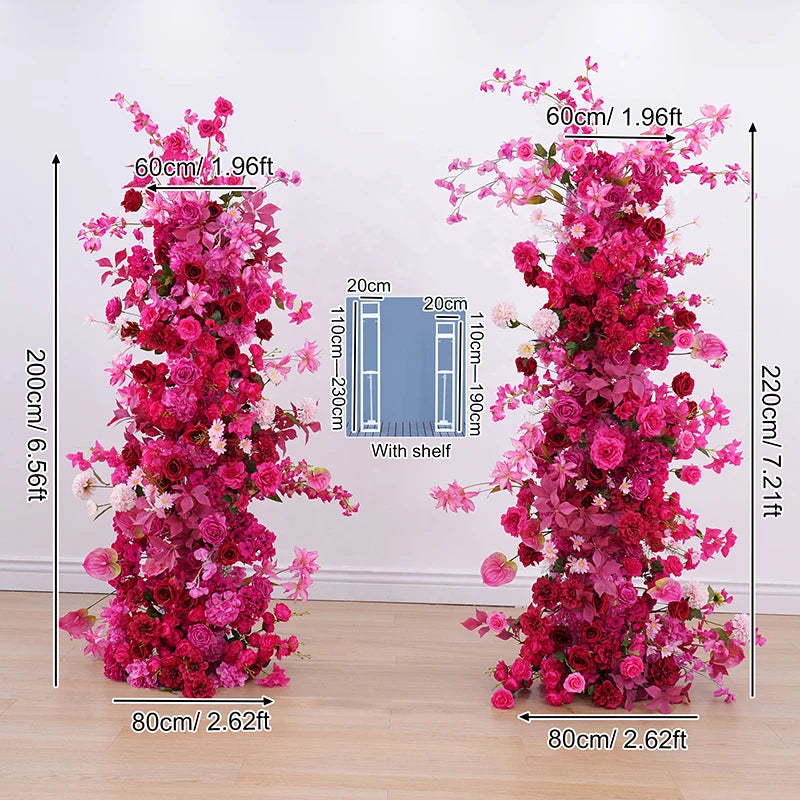arche fleurs rose vif moderne décoration mariage anniversaire extérieur table blanche doré éléments