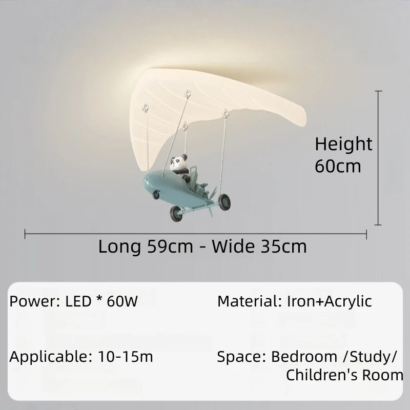 lampe enfants panda avion nuages bleu blanc moderne chambre LED pendentif