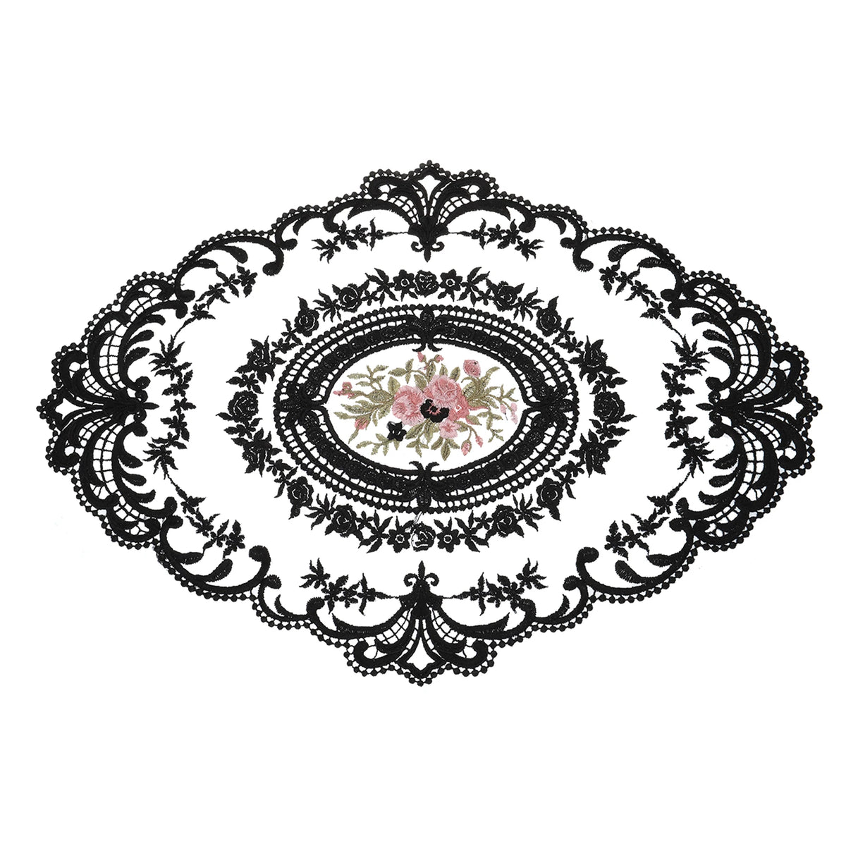 serviettes table vintage noires broderie florale dentelle réutilisables maison mariage