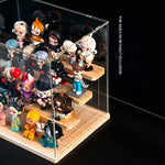 étagère figurines transparente moderne bois clair réutilisable pliable organisateur collection carrée respectueuse environnement minimaliste