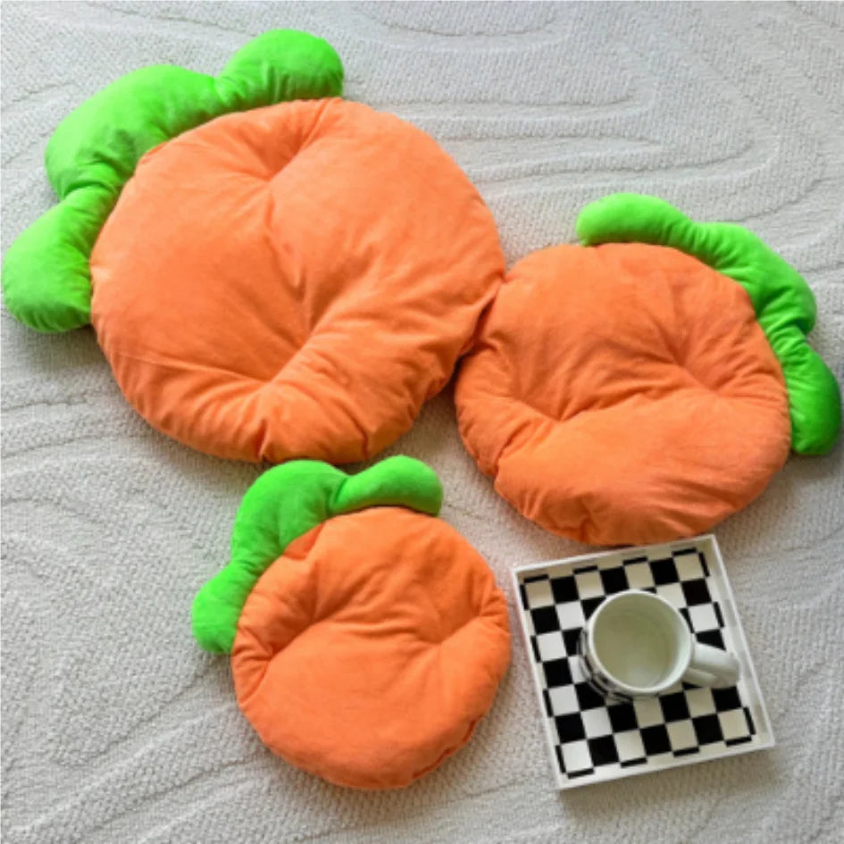 tapis coussin animal compagnie forme carotte orange vert texturé velouté ludique 30cm 40cm 50cm