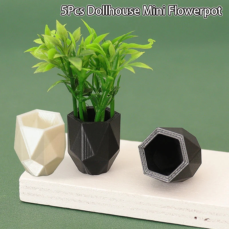 pots fleurs miniatures 1/12 blanc noir facettes géométriques moderne minimaliste