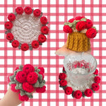 coussin crocheté motif floral artisanal couleur rouge rose orange jaune violet