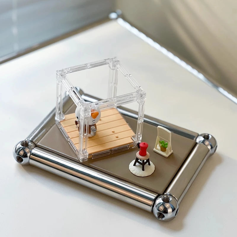 support rangement moderne acier inoxydable transparent élégant vis finition lisse minimaliste