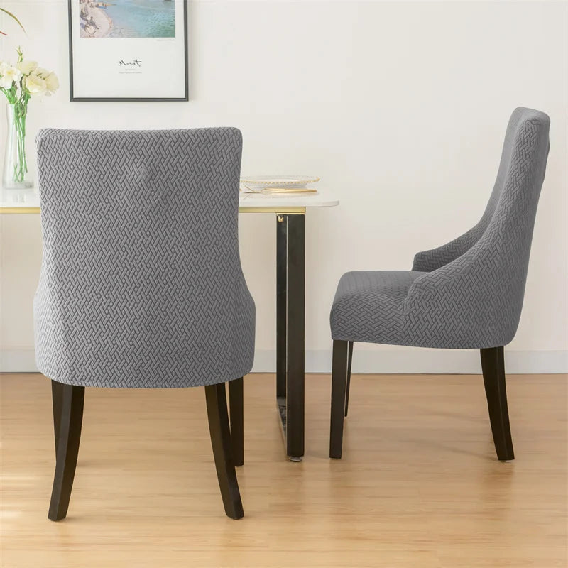 housse chaise mariage tissu géométrique vert gris protection fauteuil contemporain