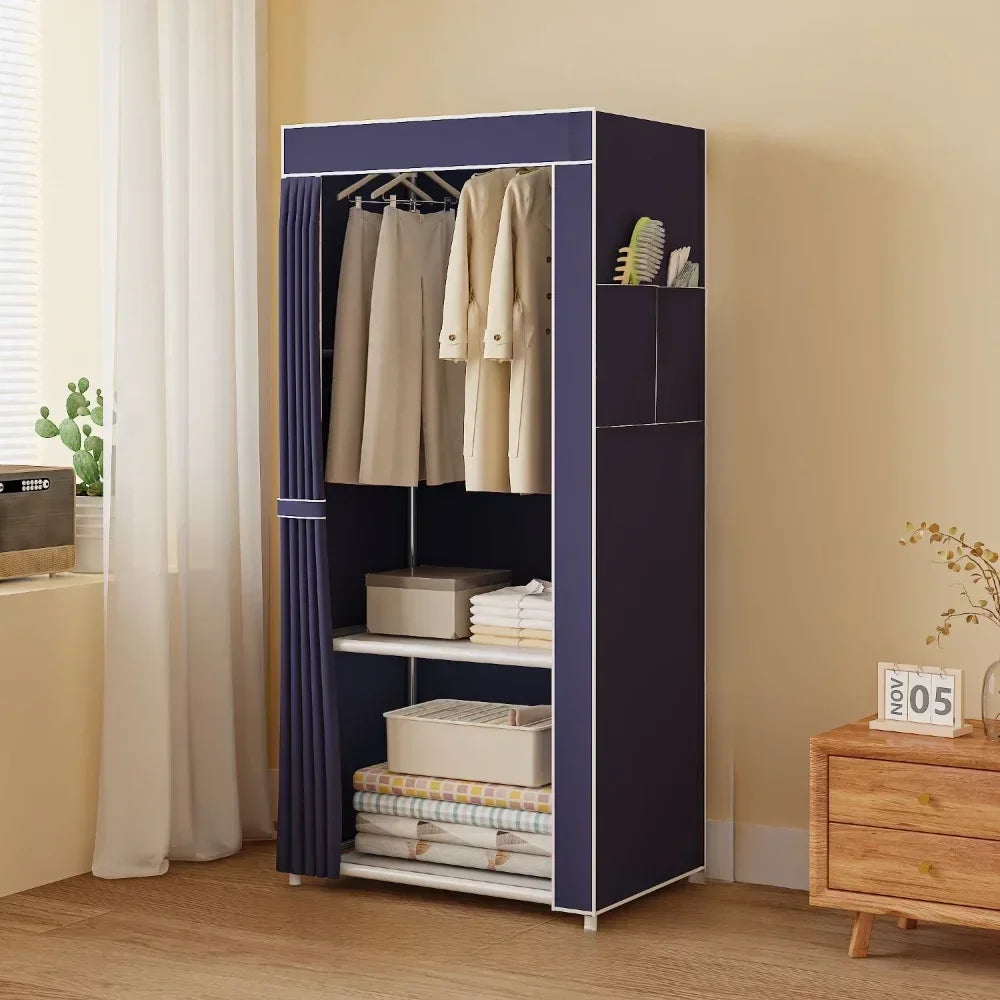 armoire rangement moderne rouge bleu beige uni anti poussière vêtements suspendus boîtes rangement