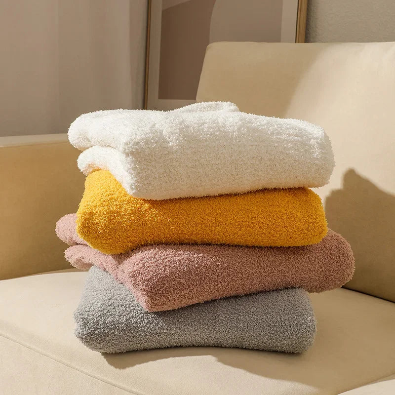 couverture acrylique douce hiver portable voyage maison solide orange beige jaune gris rose
