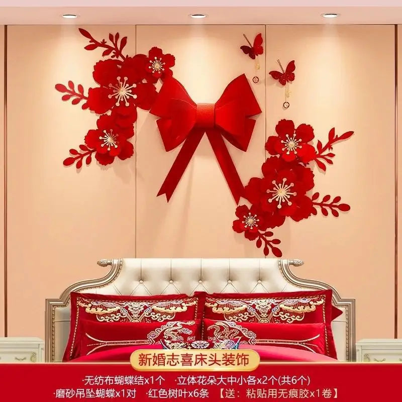 décoration mariage fleurs 3d noeud papillon symbole double bonheur happy wedding adhésif traditionnel asiatique