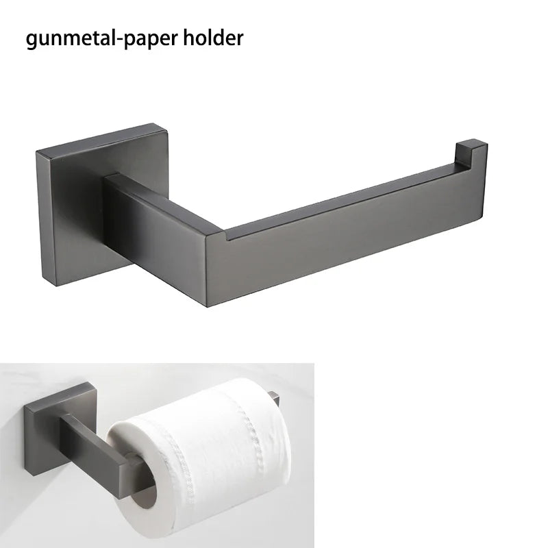 ensemble accessoires salle bain acier inoxydable gris moderne porte serviette savon brosse mural