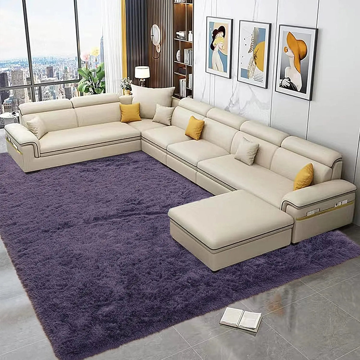 tapis violet doux peluche polyester antidérapant moderne salon chambre decorative rectangle
