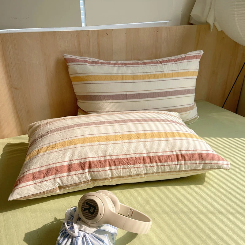 lot taies d'oreiller coton rayures rose clair modernes minimalistes douces lit maison