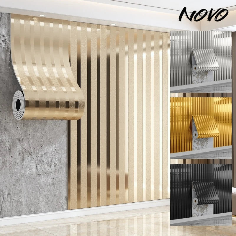 rideau vertical moderne rayures dorées brillantes autocollant résistant l'eau chambre salon doré beige