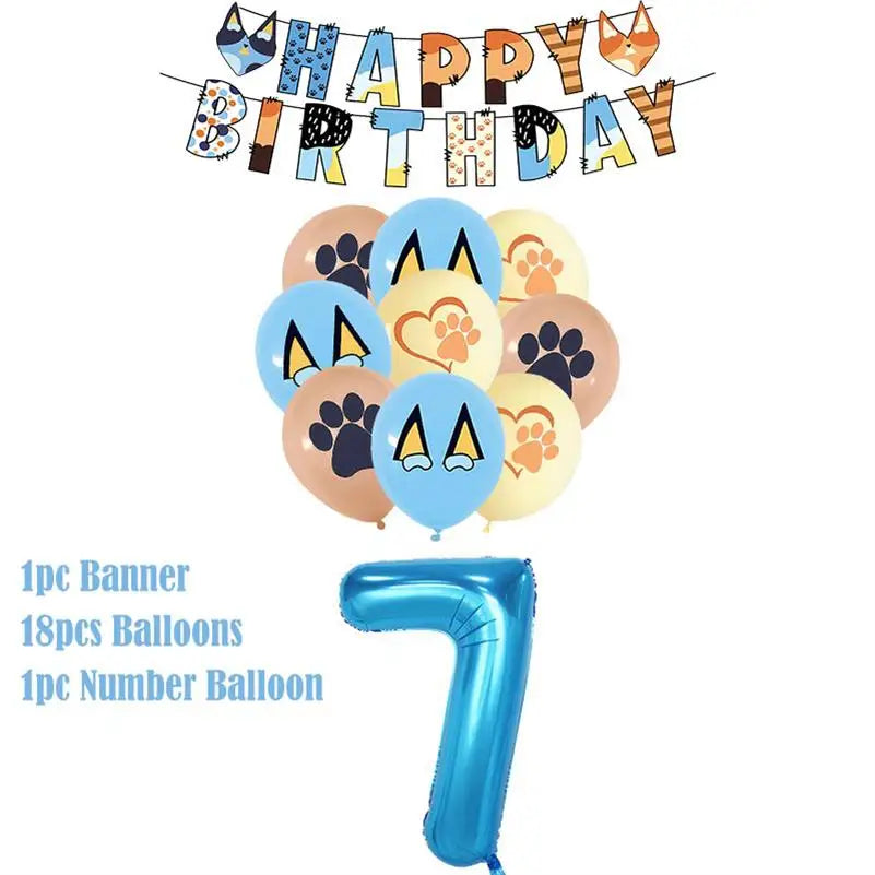 kit decoration anniversaire chien bleu assiettes gobelets serviettes guirlande support cupcake decor animaux