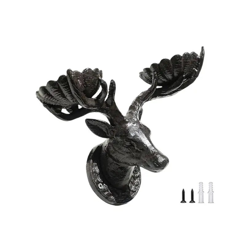 chandelier mural sculpture tête cerf noir ornements floraux artisanal vintage métal alliage decoration maison