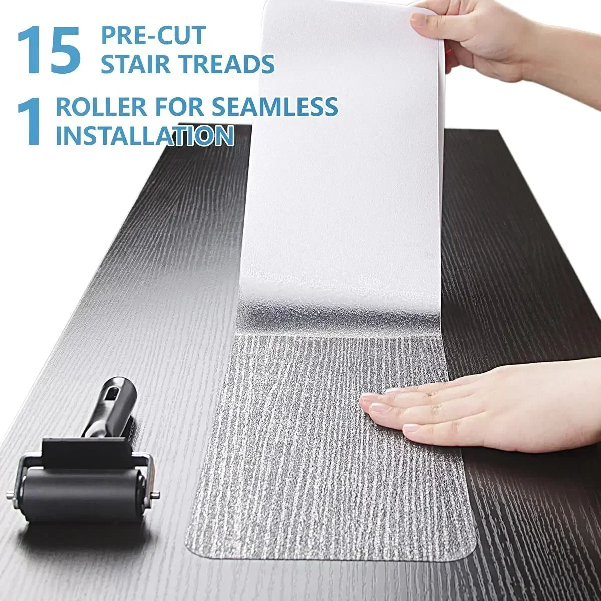 tapis antidérapants escaliers gris clair texture micro adhésif prédécoupés rouleau sans couture