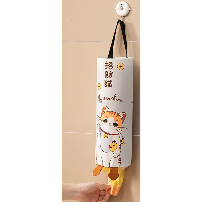sac rangement polyestère réutilisable blanc dessin animé chats lapins poignée noire moderne cartoon cuisine