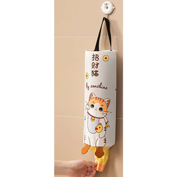 sac rangement polyestère réutilisable blanc dessin animé chats lapins poignée noire moderne cartoon cuisine