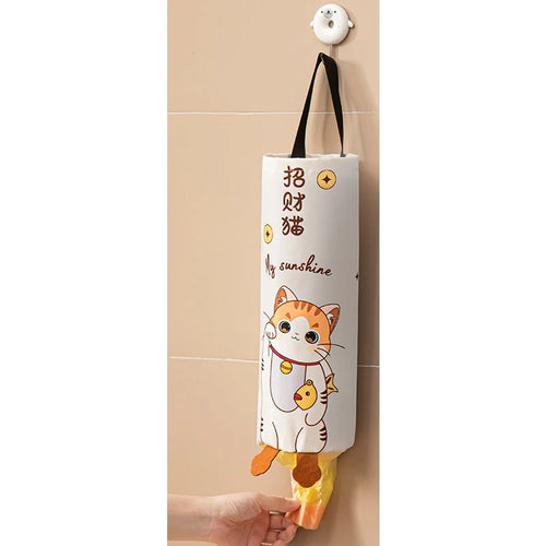 sac rangement polyestère réutilisable blanc dessin animé chats lapins poignée noire moderne cartoon cuisine