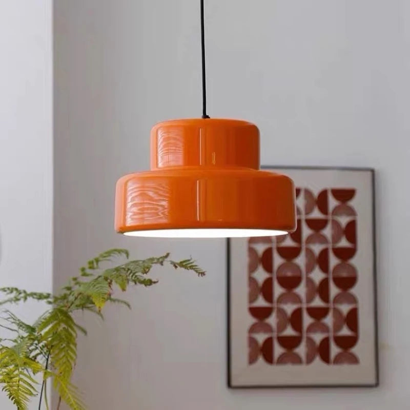 suspension lumineuse moderne deux abatjour orange noir rétro salon étude