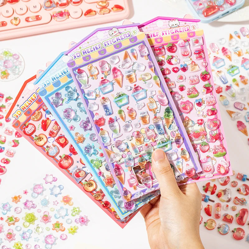 sticker 3d kawaii alimentaire animal multicolore bricolage scrapbooking coque téléphone cadre photo
