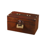 boîte bijoux vintage simili cuir marron violet cadenas poignées rustique