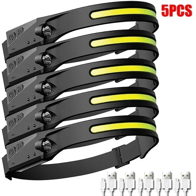 lampe frontale rechargeable led noire jaune mode nuit camping pêche extérieur USB cable sortie