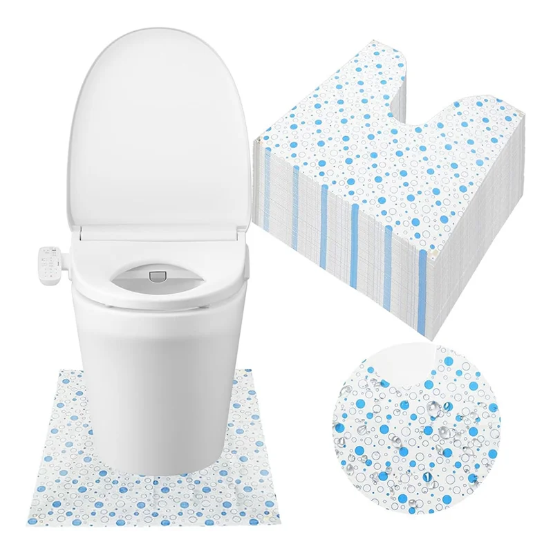 tapis toilette sol jetable adhésif double face moderne blanc bleu points 60cm 60cm entrainement