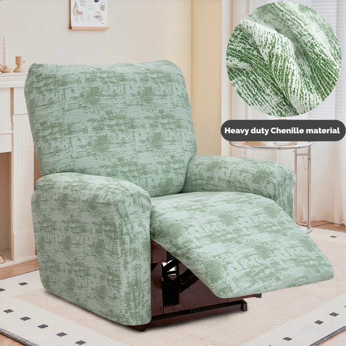 housse fauteuil inclinable beige clair tissu petits points noirs protection siège salon moderne extensible