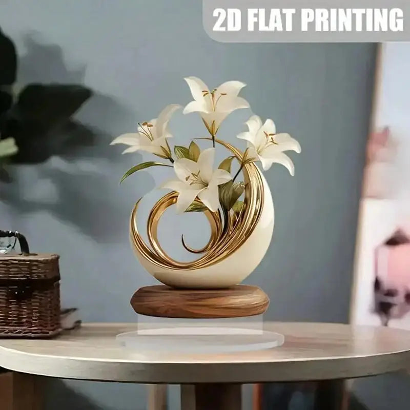 ornement table acrylique fleur lys vase tulipes fleurs blanches vase lys céramique blanc doréDecoration