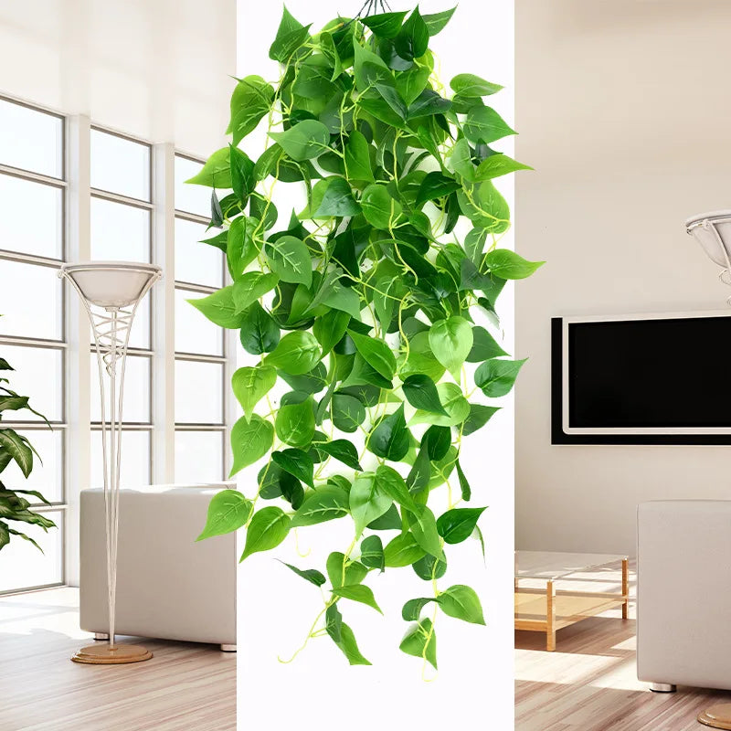plante artificielle feuilles vertes brillantes moderne 105cm accroches extérieur décoration verte vigne intérieureextérieur
