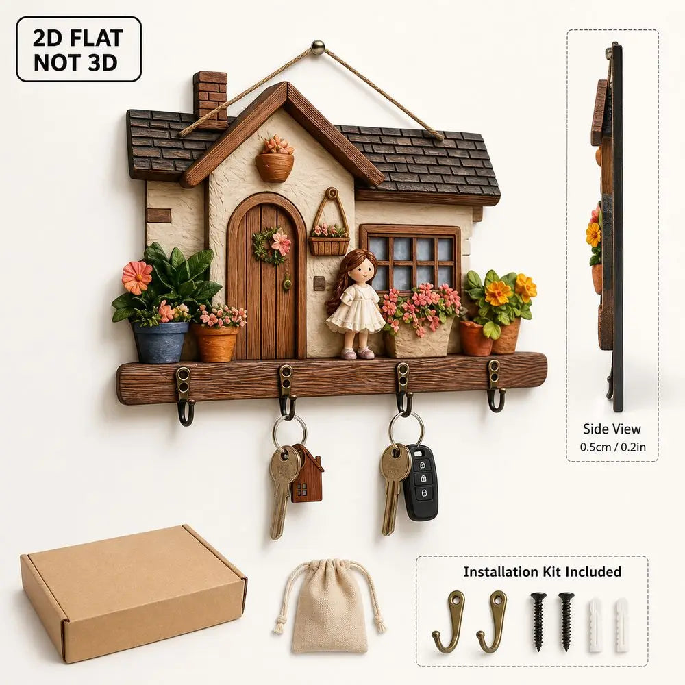 porte clés mural bois maison miniature couleurs vives plantes figurine kit