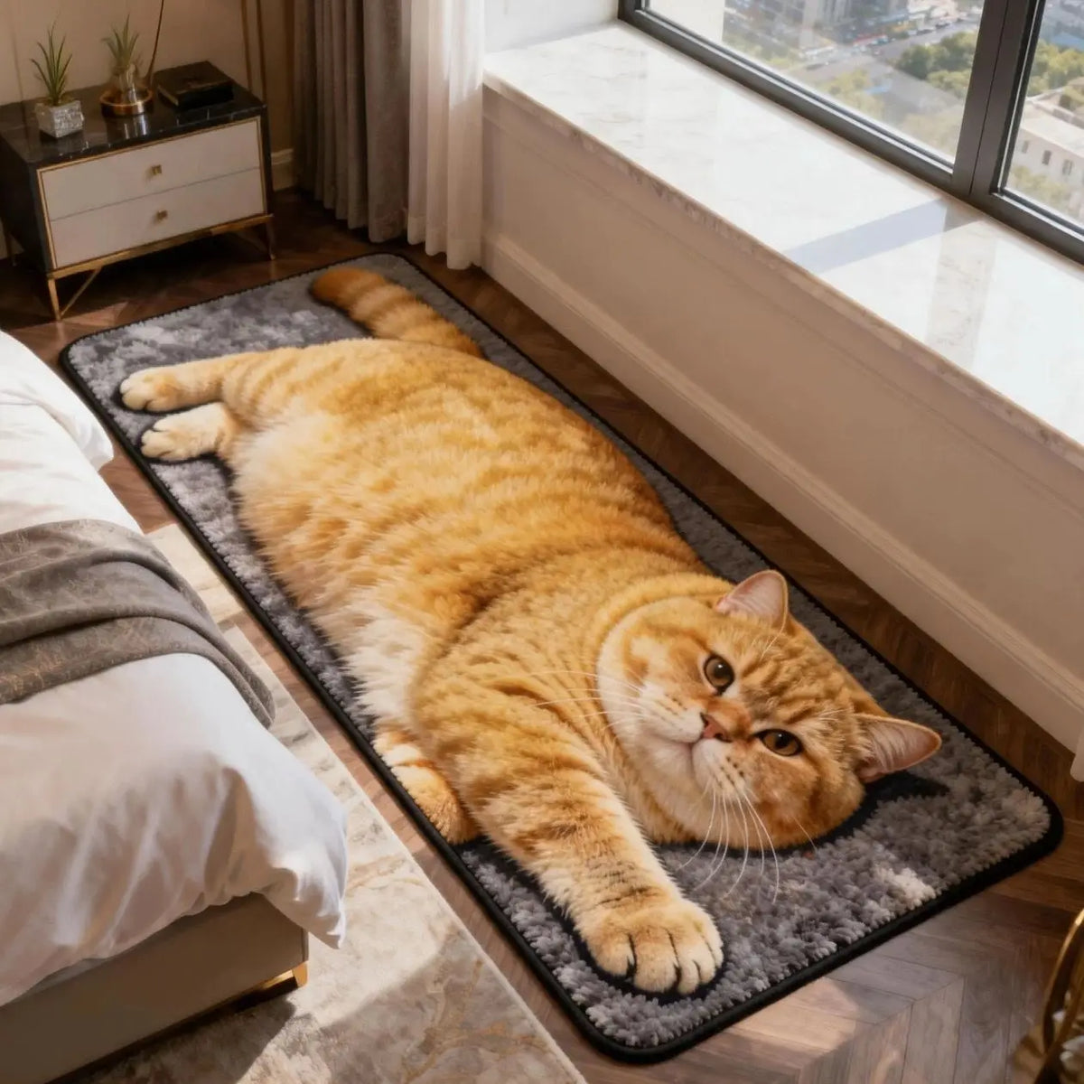 tapis gris imprimé chats moderne antidérapant hand washable durable résistant taches chambre bain