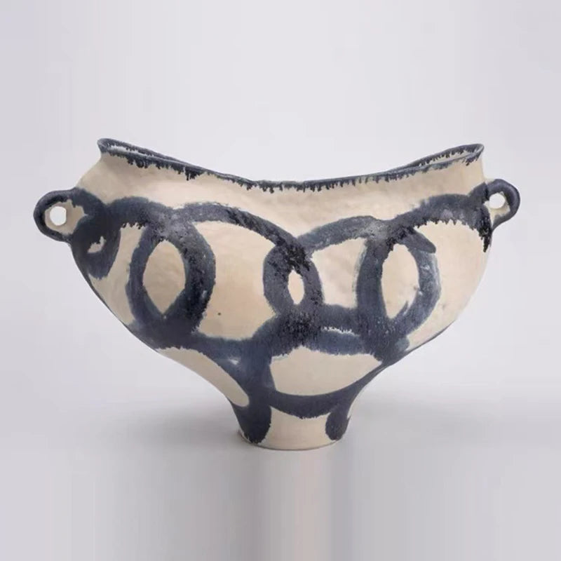 vase céramique bleu marron abstraction moderne minimaliste artisanalintérieur rustic organique