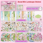 stickers paysage miniature dessin animé mignon personnages animaux scènes détaillées rose blanc vert bleu
