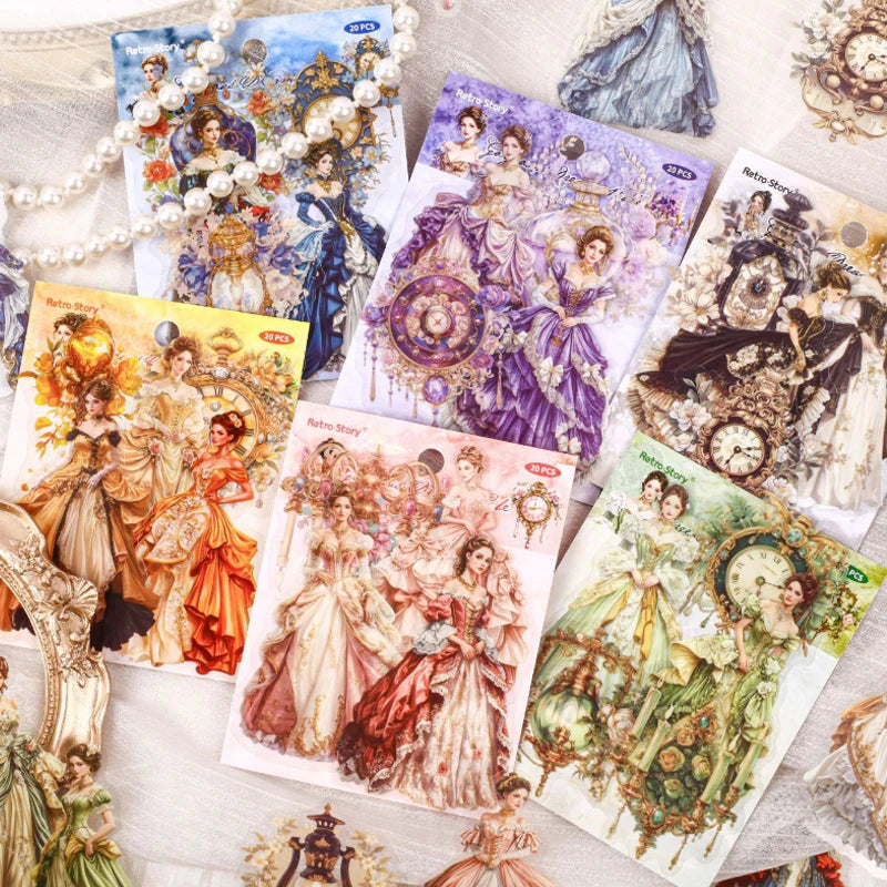 autocollants multicolores vintage romantiques motifs historiques opaques décoration journal 20 pièces